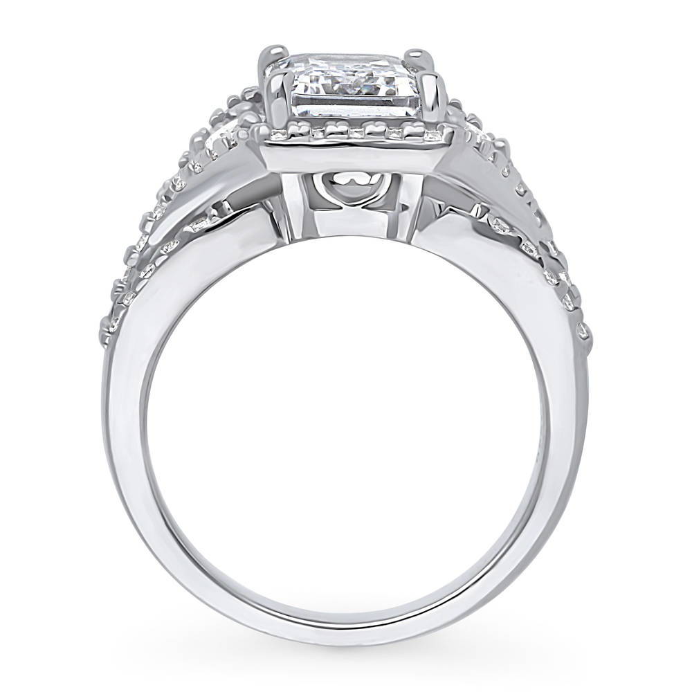 3-Stone Art Deco Emerald Cut CZ Split Shank Ring in Sterling Silver