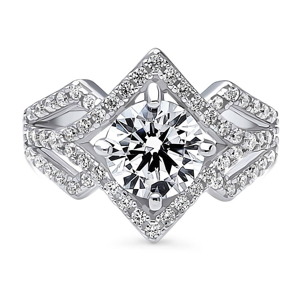 Halo Round CZ Statement Split Shank Ring in Sterling Silver