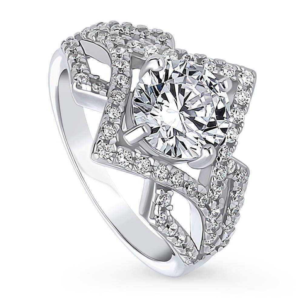 Halo Round CZ Statement Split Shank Ring in Sterling Silver