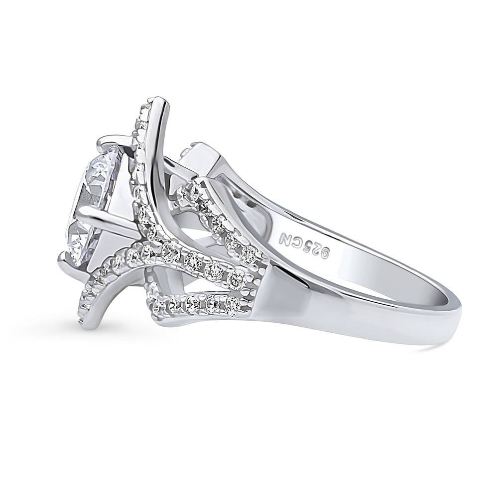 Halo Round CZ Statement Split Shank Ring in Sterling Silver