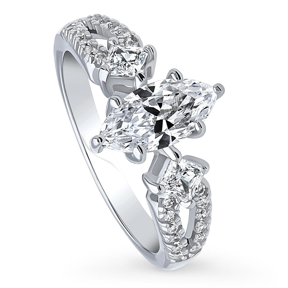 3-Stone 1ct Marquise CZ Split Shank Ring in Sterling Silver