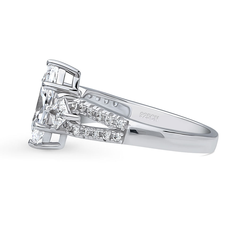 3-Stone 1ct Marquise CZ Split Shank Ring in Sterling Silver