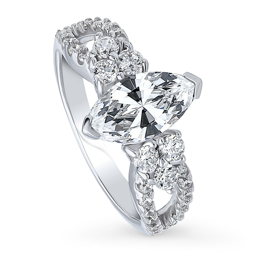 Flower CZ Split Shank Ring in Sterling Silver