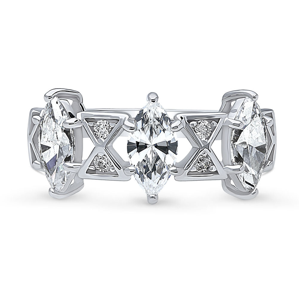 3-Stone Art Deco 1.35ct Marquise CZ Ring in Sterling Silver