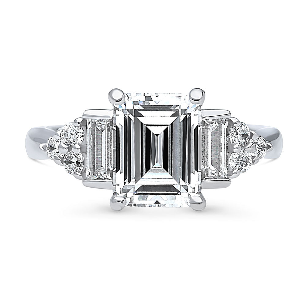 3-Stone Emerald Cut CZ Ring in Sterling Silver