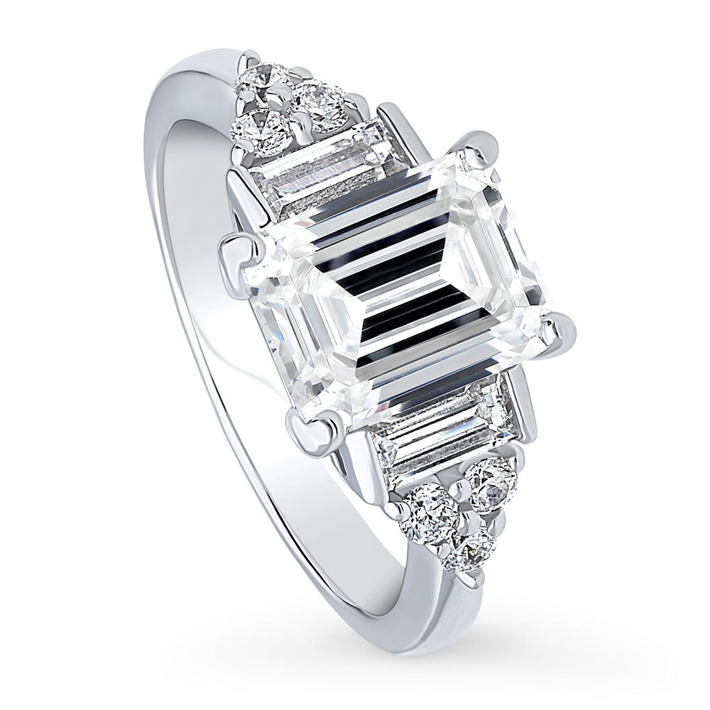 3-Stone Emerald Cut CZ Ring in Sterling Silver