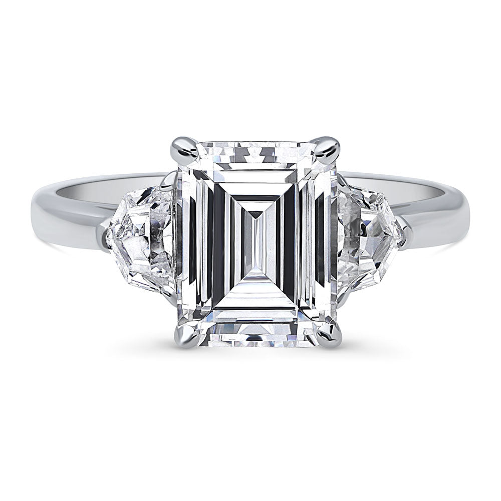 3-Stone Step Emerald Cut CZ Ring in Sterling Silver