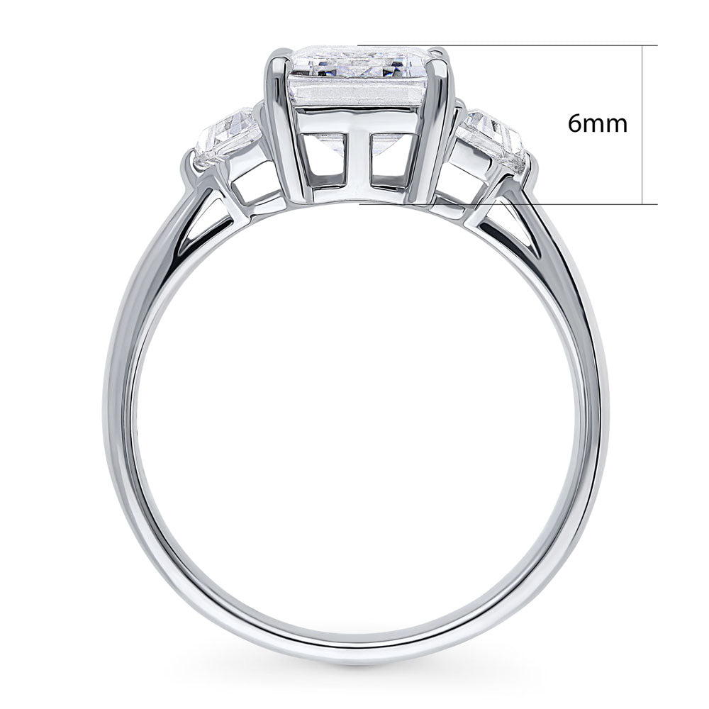 3-Stone Step Emerald Cut CZ Ring in Sterling Silver