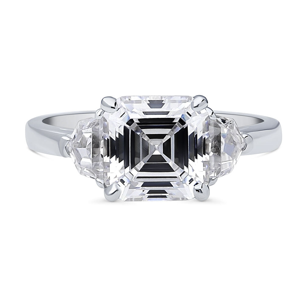 3-Stone Asscher CZ Ring in Sterling Silver