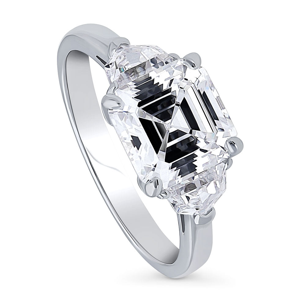 3-Stone Asscher CZ Ring in Sterling Silver