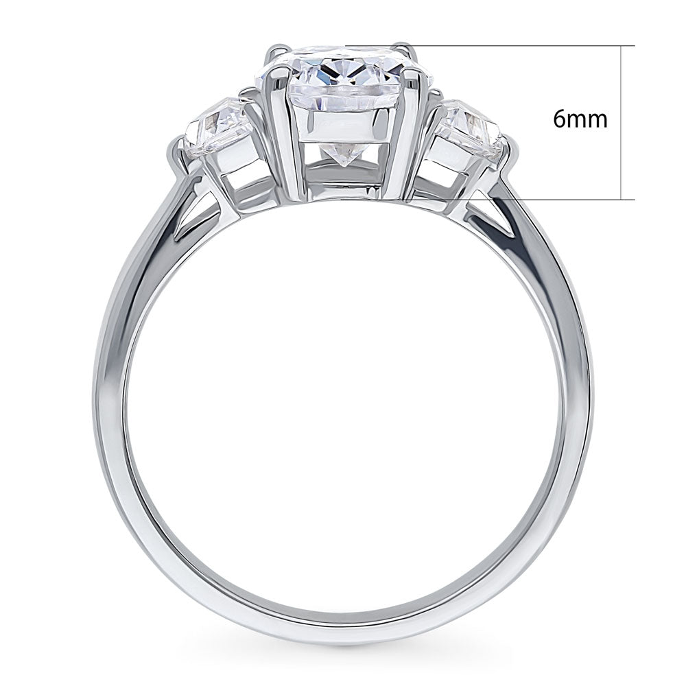 3-Stone Pear CZ Ring in Sterling Silver