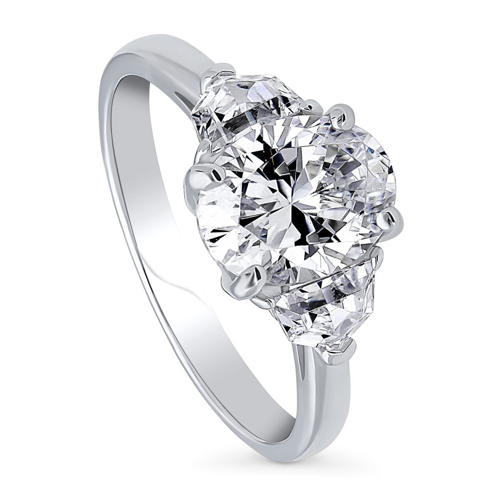 3-Stone Oval CZ Ring in Sterling Silver