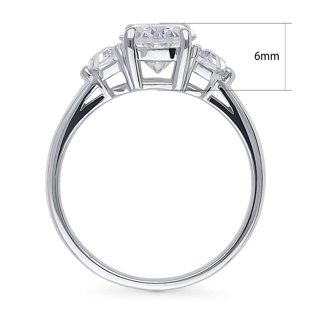 3-Stone Oval CZ Ring in Sterling Silver