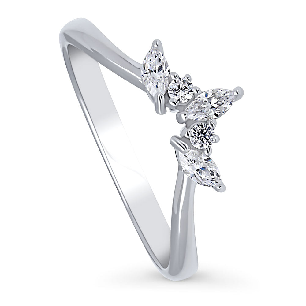 5-Stone Chevron CZ Curved Band in Sterling Silver