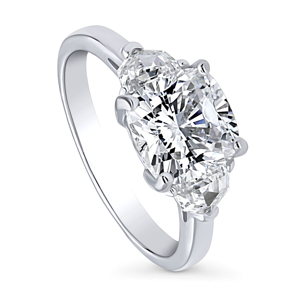 3-Stone Cushion CZ Ring in Sterling Silver