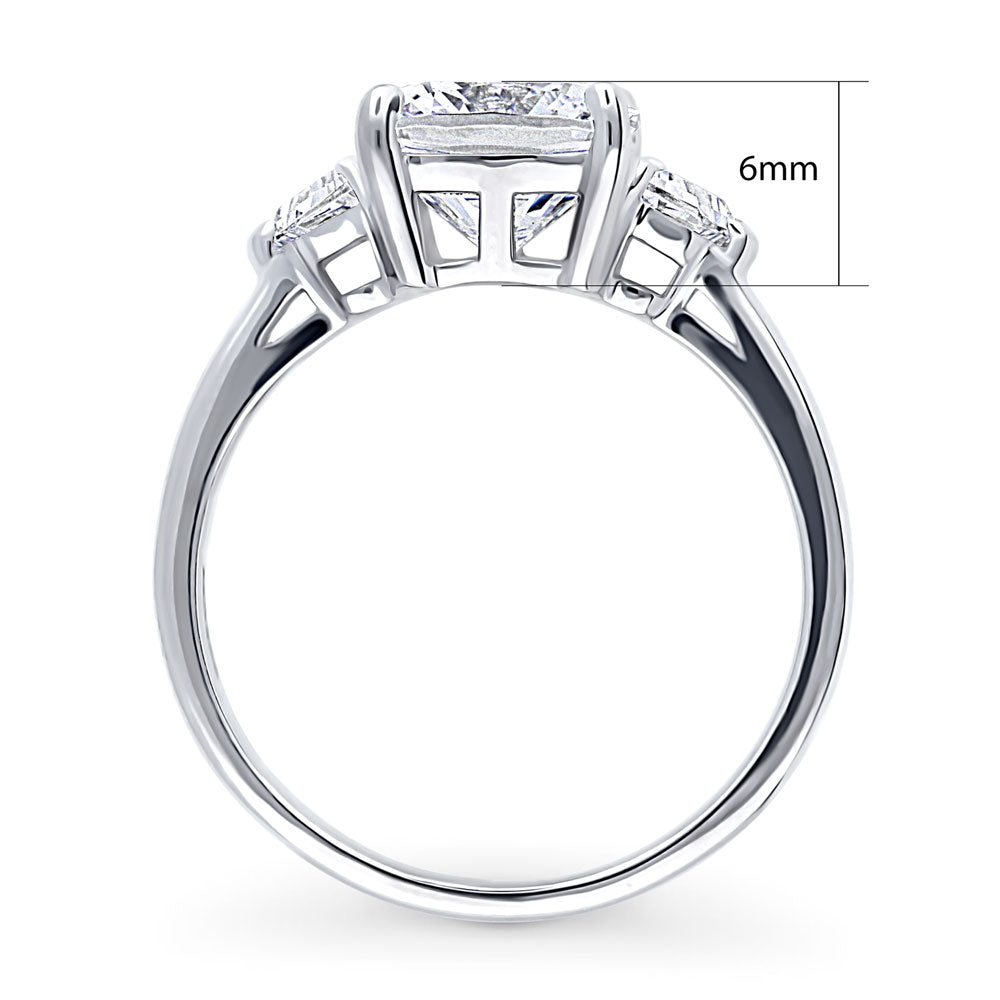 3-Stone Cushion CZ Ring in Sterling Silver