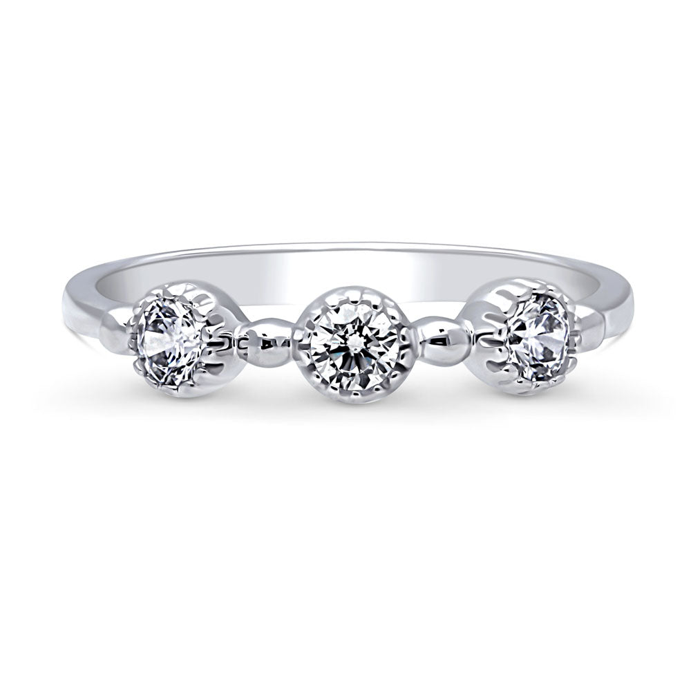 Milgrain Bezel Set CZ Half Eternity Ring in Sterling Silver