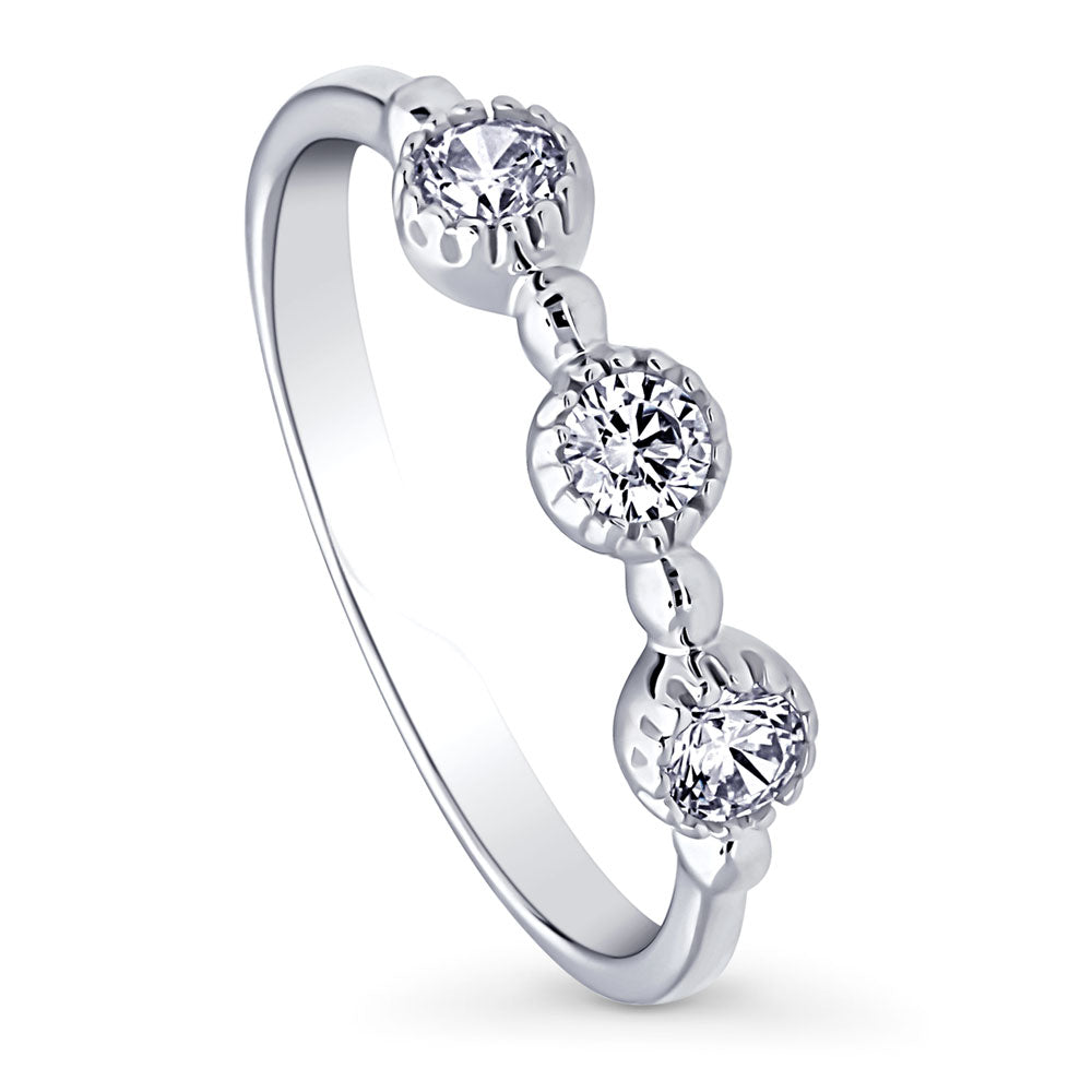 Milgrain Bezel Set CZ Half Eternity Ring in Sterling Silver