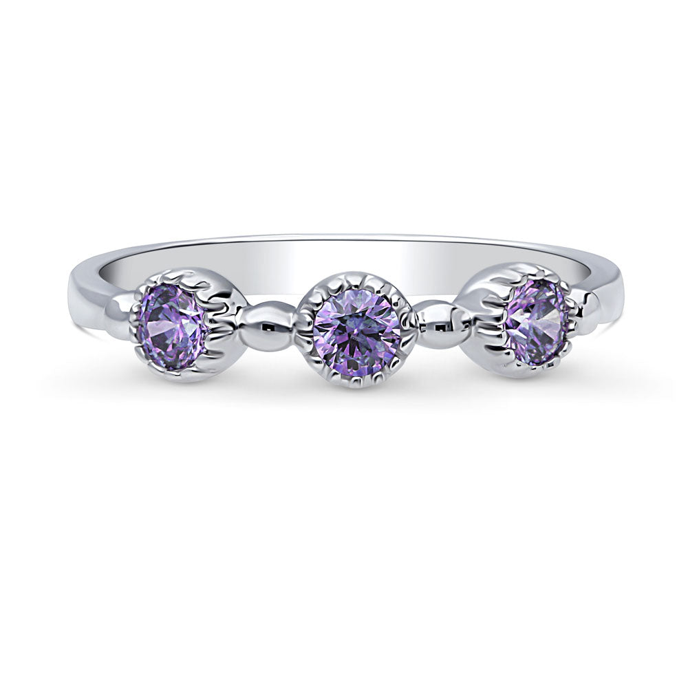 Milgrain Purple Pave Set CZ Half Eternity Ring in Sterling Silver