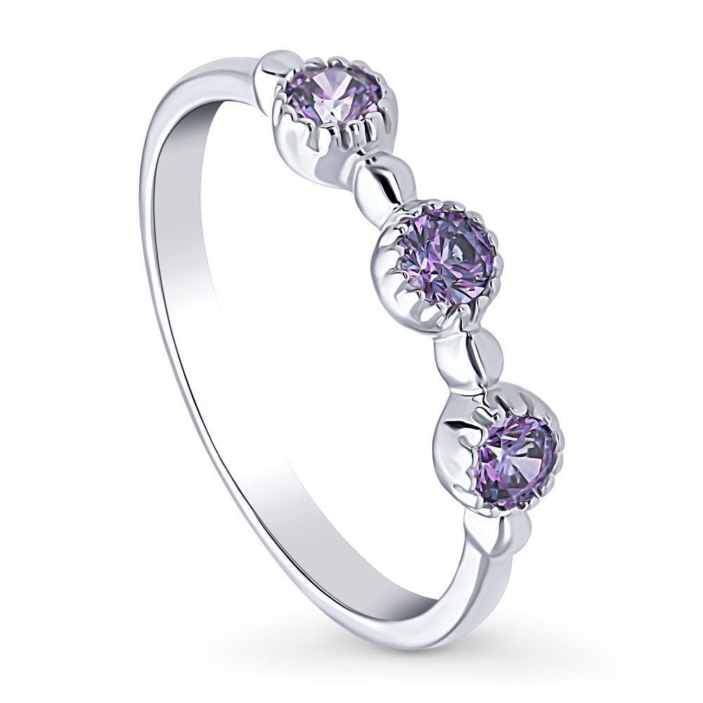 Milgrain Purple Pave Set CZ Half Eternity Ring in Sterling Silver