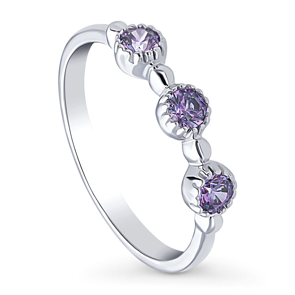 Front view of Milgrain Purple Pave Set CZ Half Eternity Ring in Sterling Silver, 4 of 7