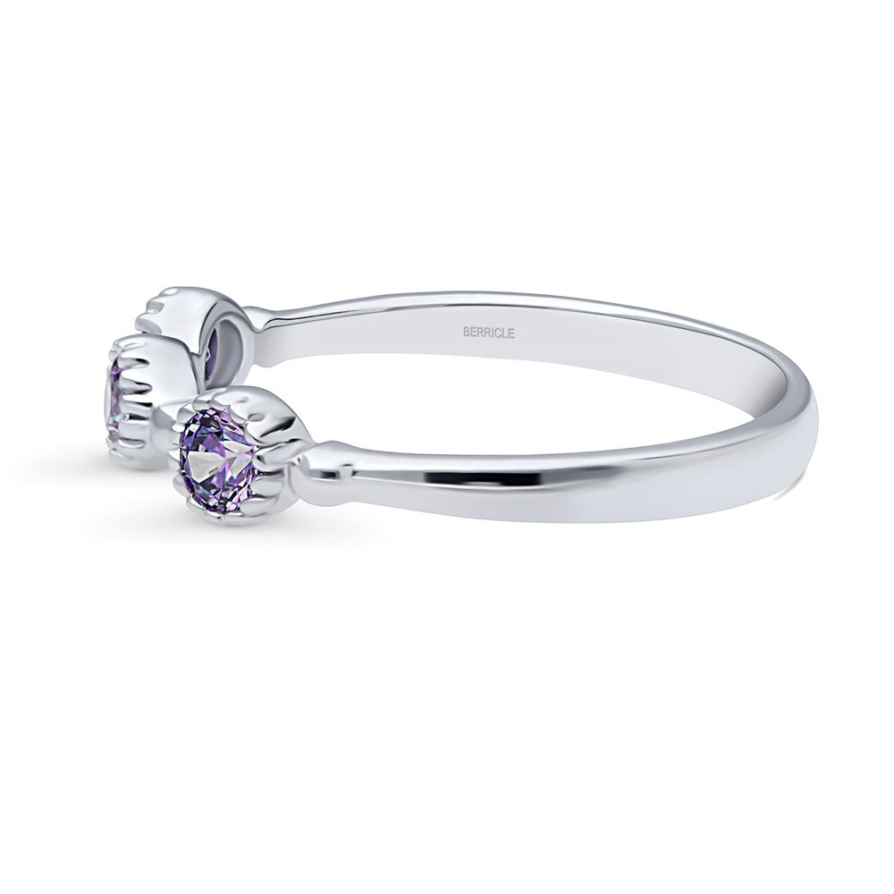 Angle view of Milgrain Purple Pave Set CZ Half Eternity Ring in Sterling Silver, 5 of 7