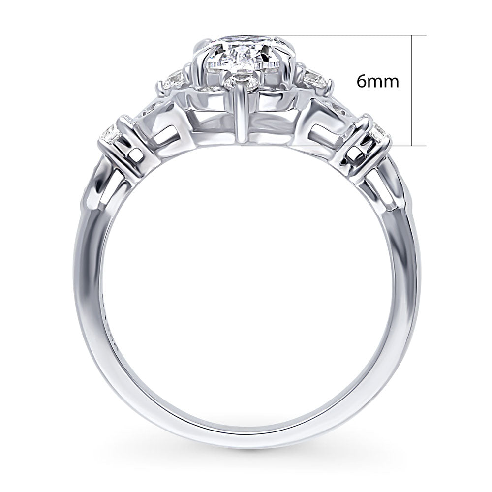 Halo Art Deco Oval CZ Ring in Sterling Silver
