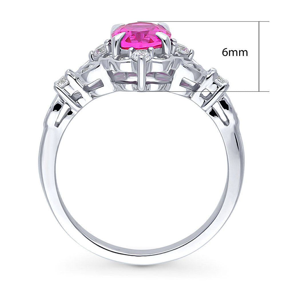 Halo Art Deco Pink Oval CZ Ring in Sterling Silver
