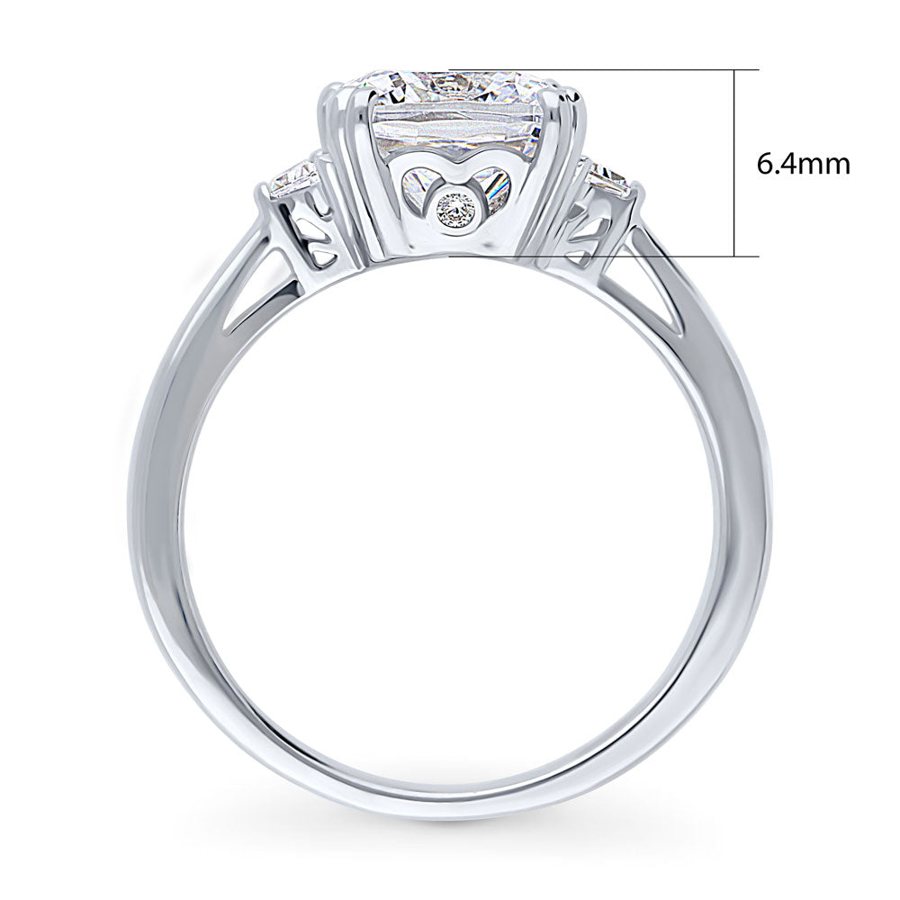 3-Stone Cushion CZ Ring in Sterling Silver