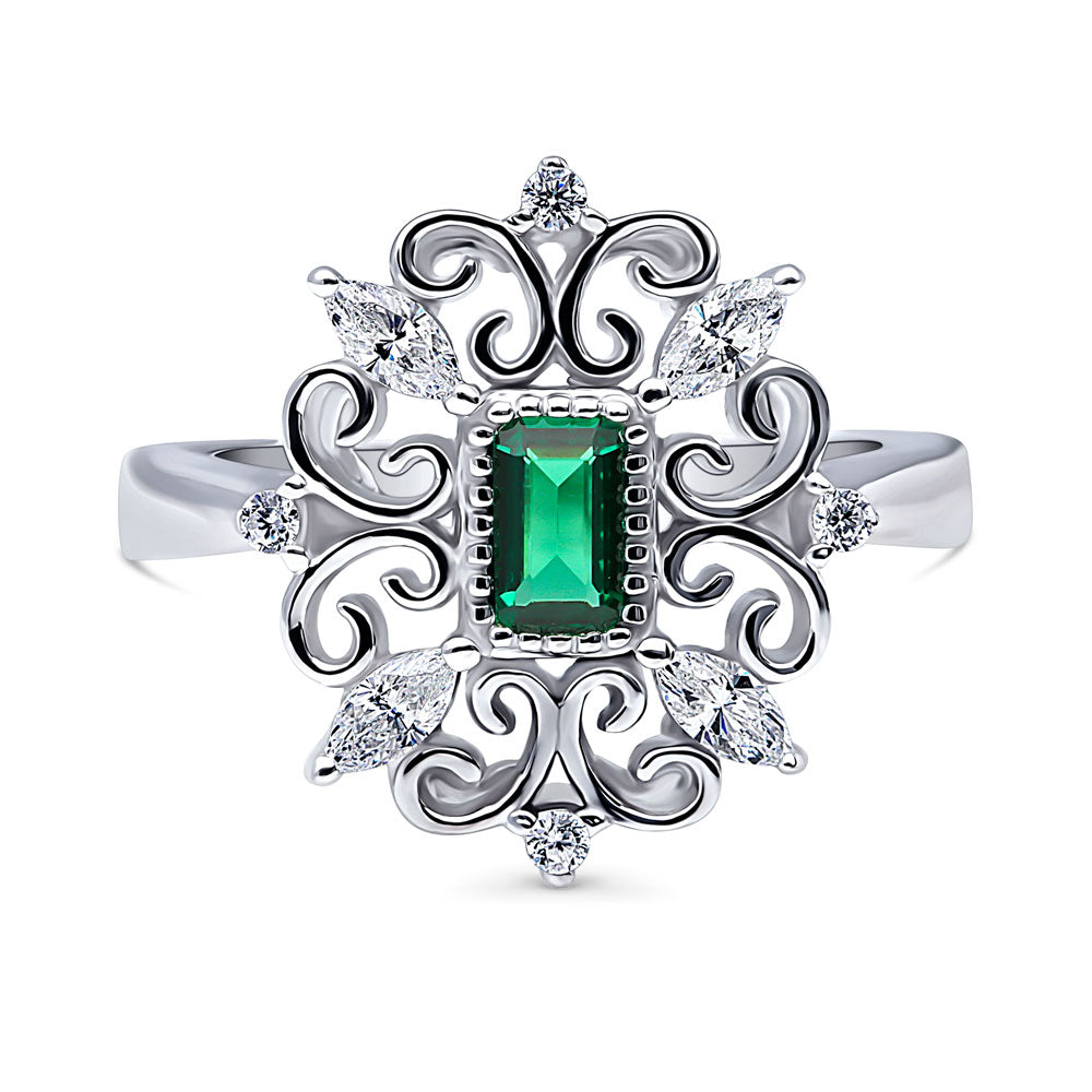 Art Deco Filigree CZ Ring in Sterling Silver