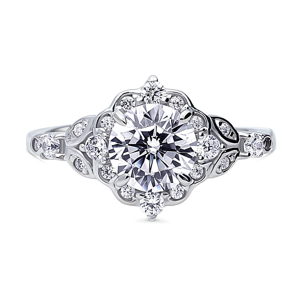 Halo Art Deco Round CZ Ring in Sterling Silver