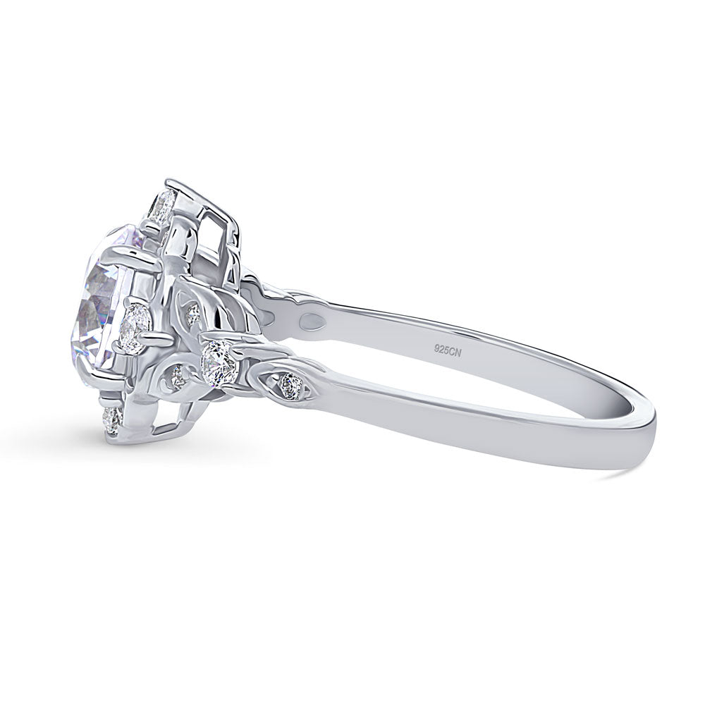 Halo Art Deco Round CZ Ring in Sterling Silver