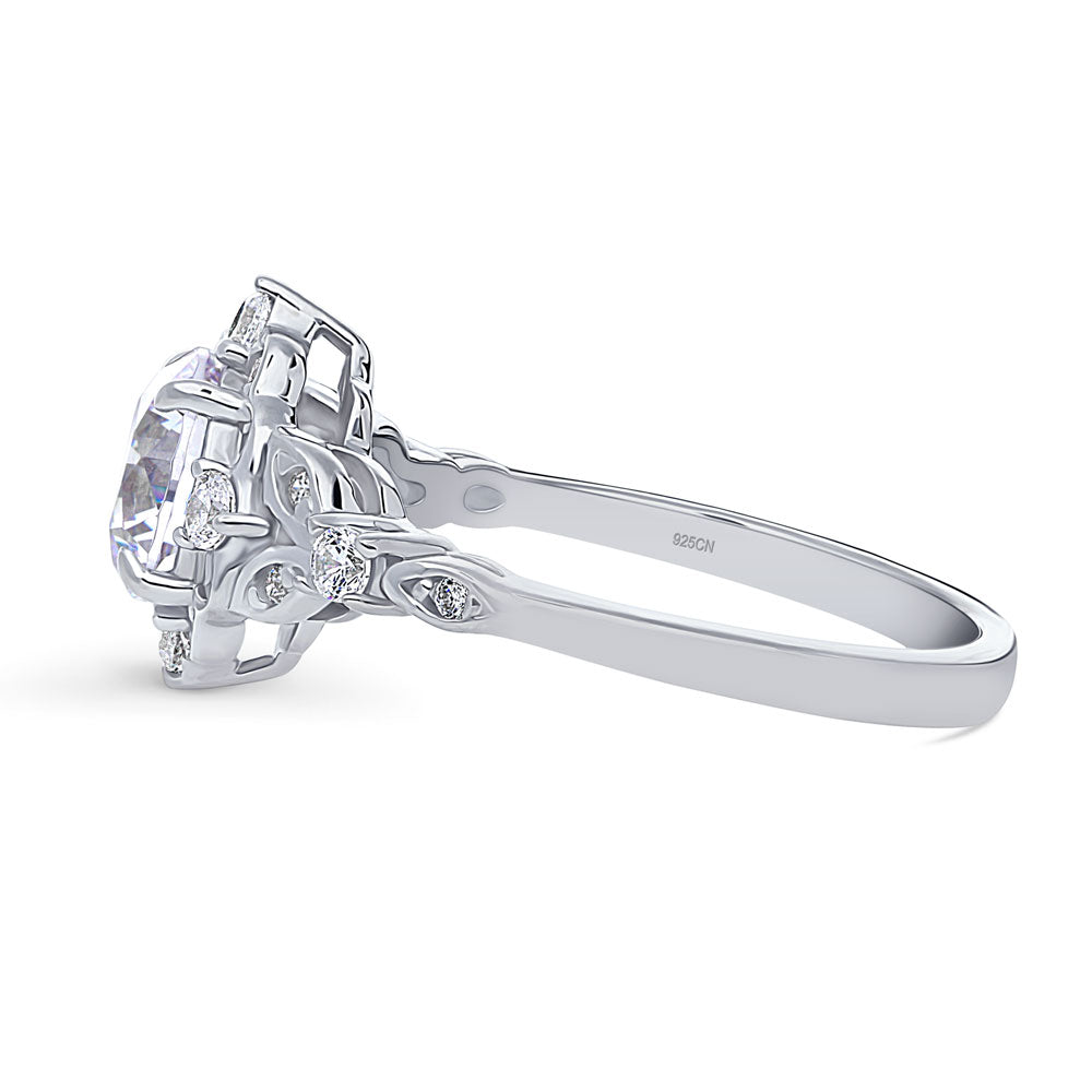 Angle view of Halo Art Deco Round CZ Ring in Sterling Silver, 5 of 9