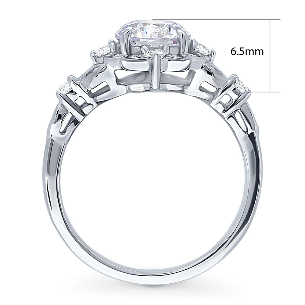 Halo Art Deco Round CZ Ring in Sterling Silver