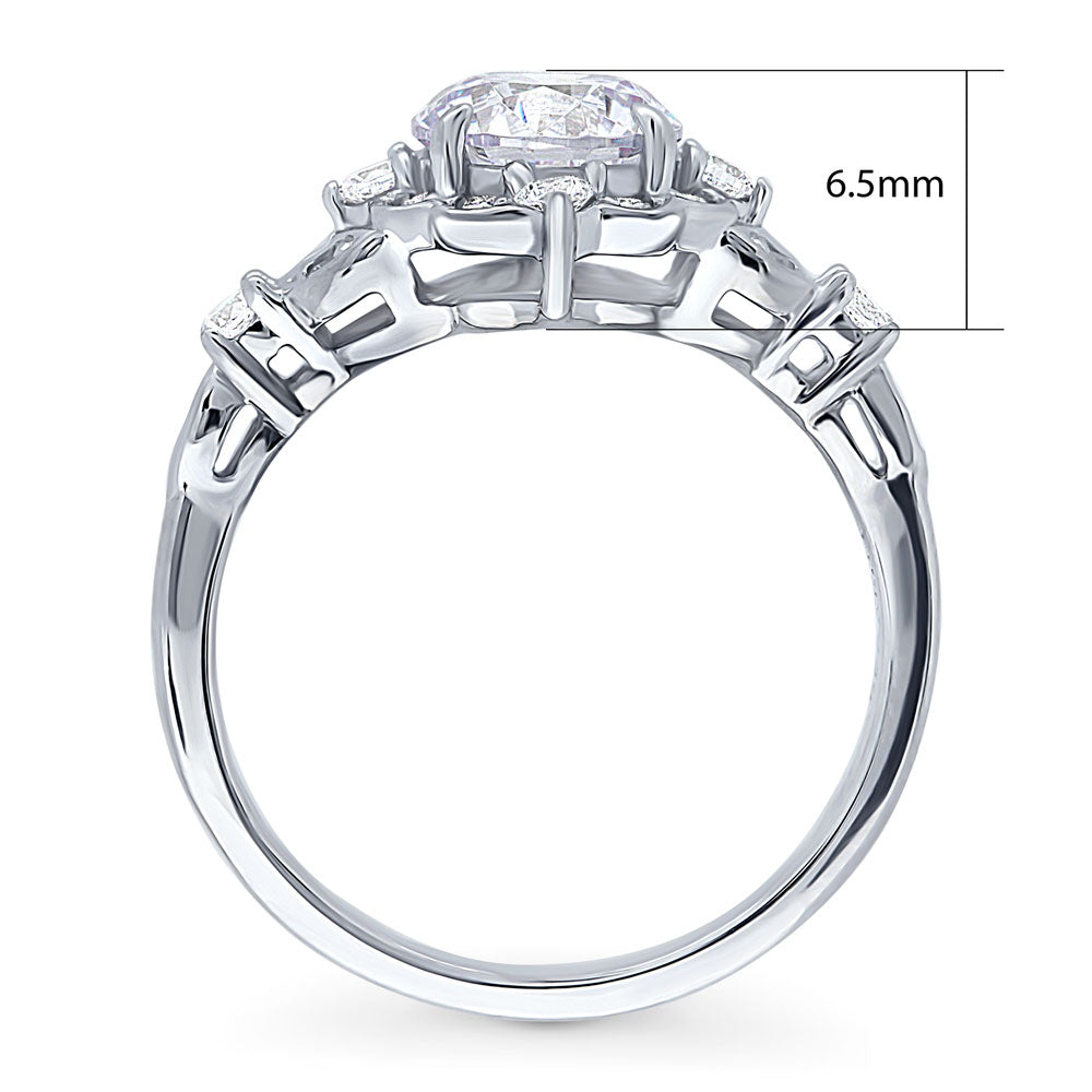 Alternate view of Halo Art Deco Round CZ Ring in Sterling Silver, 8 of 9