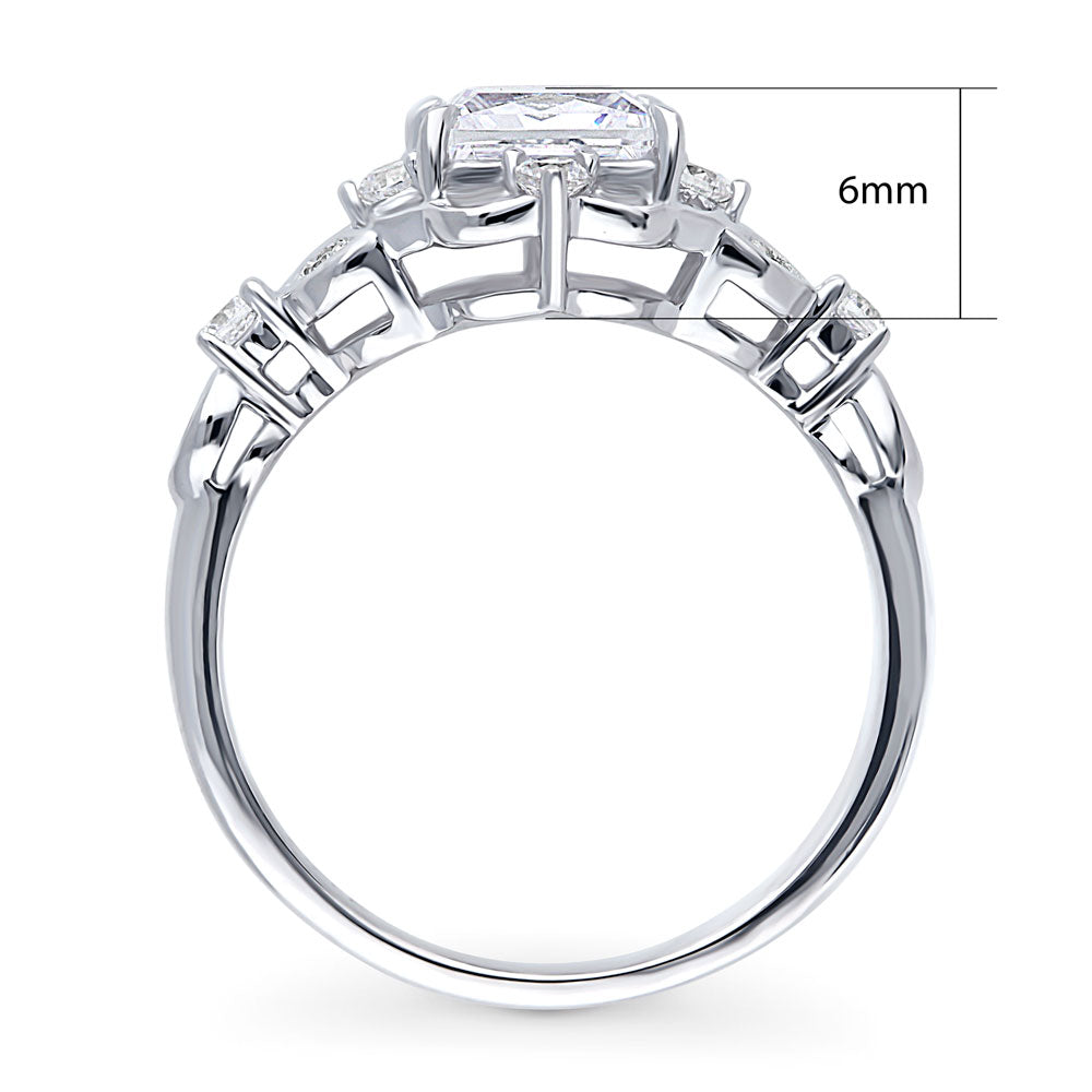 Halo Art Deco Princess CZ Ring in Sterling Silver