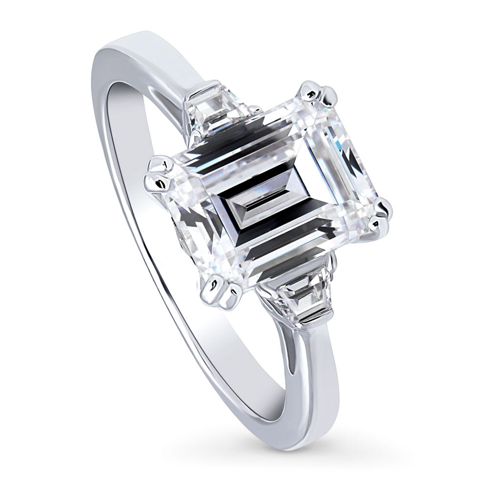 3-Stone 2.6ct Emerald Cut CZ Ring in Sterling Silver