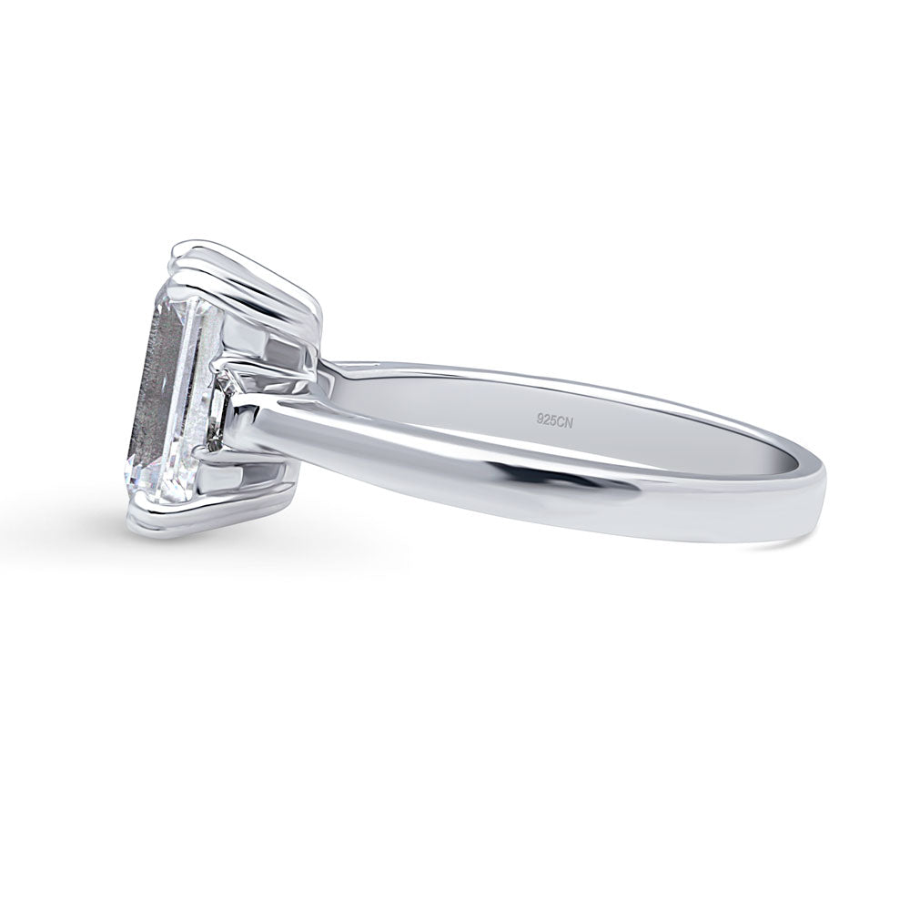 3-Stone Emerald Cut CZ Ring in Sterling Silver