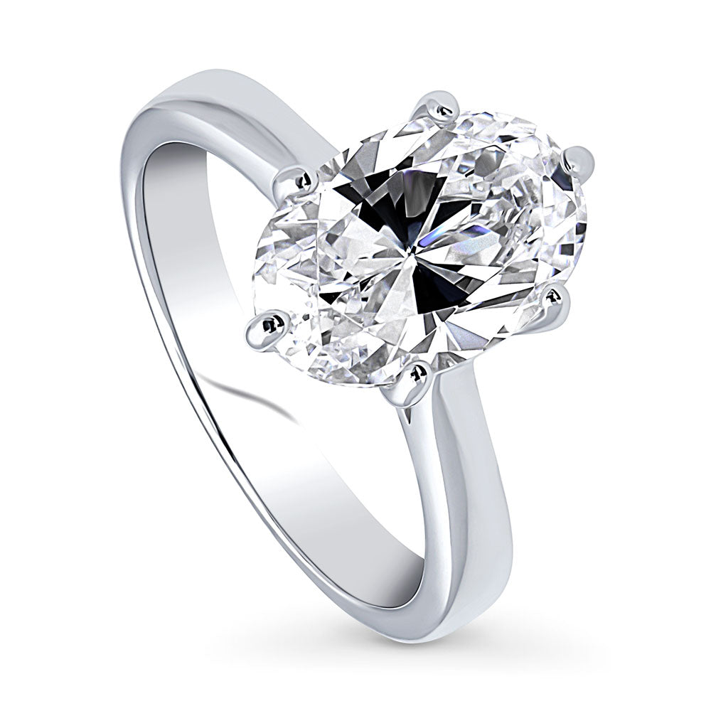 Solitaire 3ct Oval CZ Ring in Sterling Silver