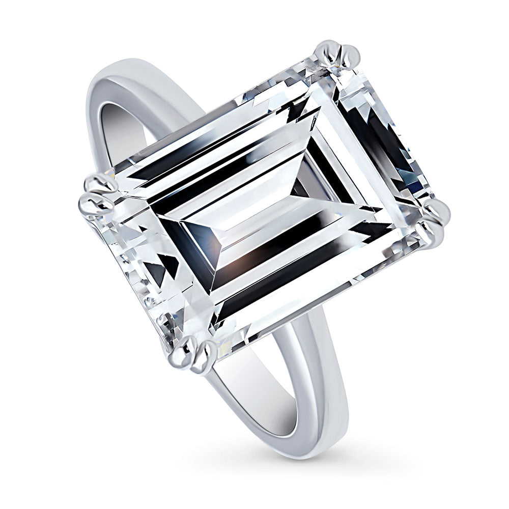 Solitaire 8.5ct Emerald Cut CZ Statement Ring in Sterling Silver