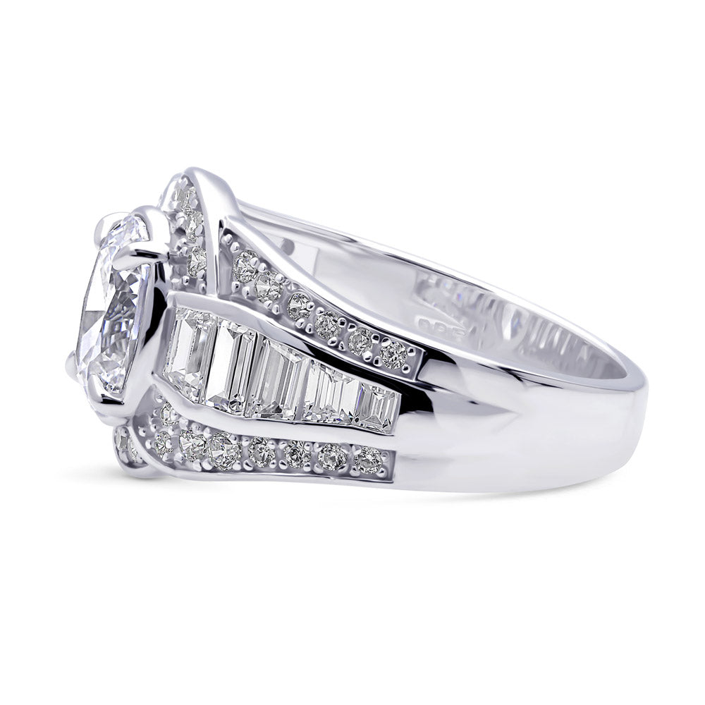 Halo Woven Oval CZ Statement Ring in Sterling Silver