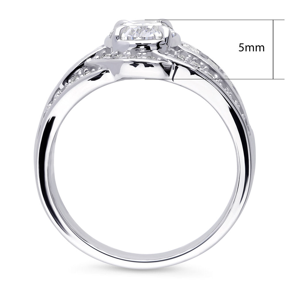 Halo Woven Oval CZ Statement Ring in Sterling Silver