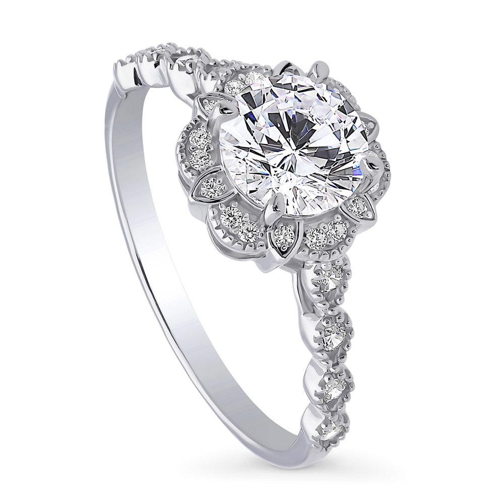 Halo Flower CZ Ring in Sterling Silver