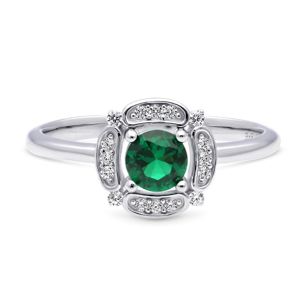 Halo Flower Green CZ Ring in Sterling Silver