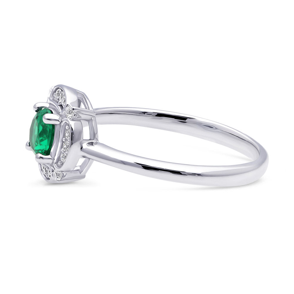 Halo Flower Green CZ Ring in Sterling Silver