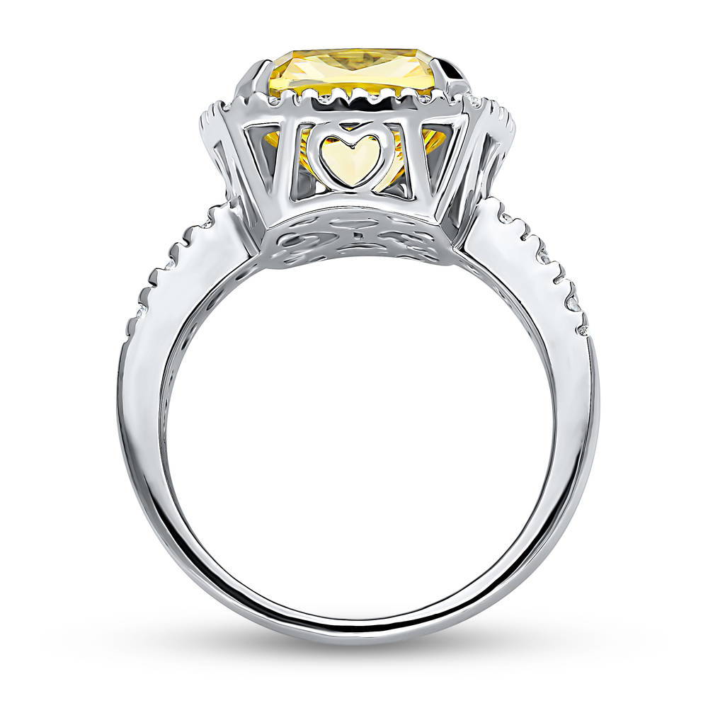 Halo Canary Yellow Cushion CZ Statement Ring in Sterling Silver