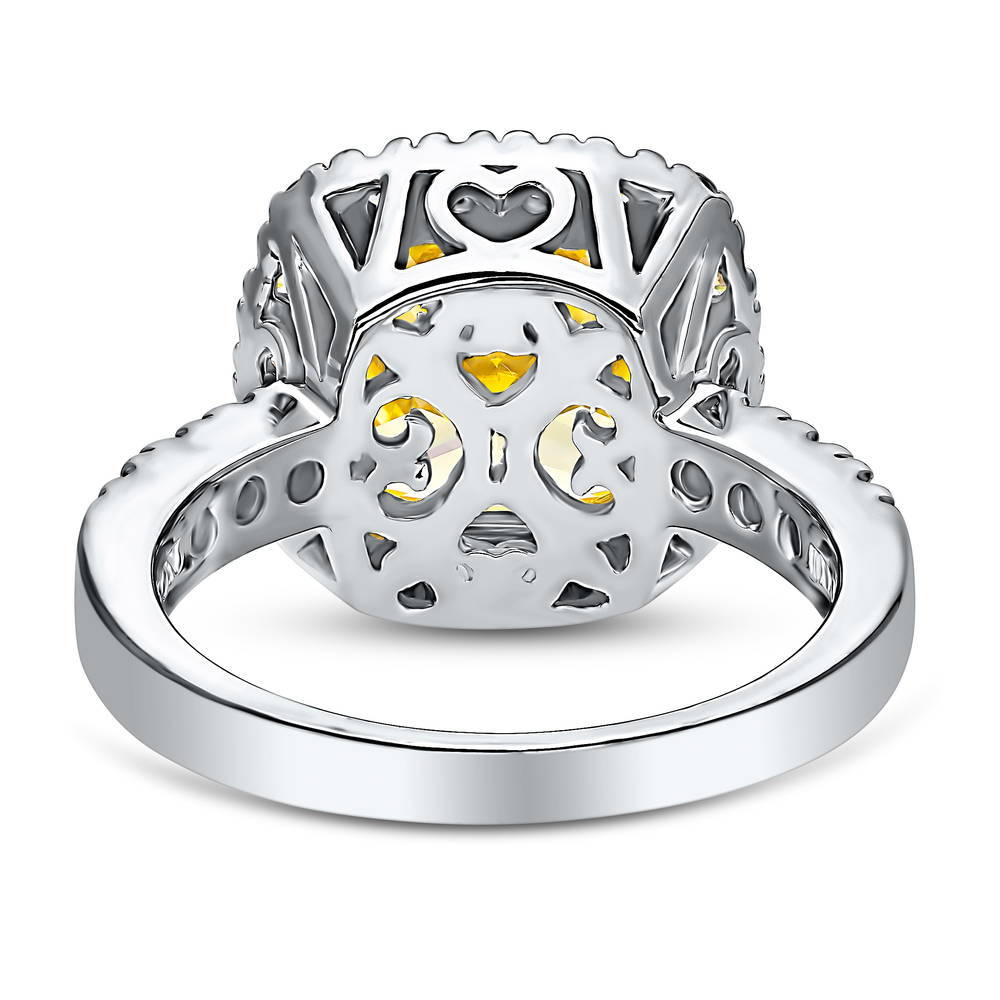 Halo Canary Yellow Cushion CZ Statement Ring in Sterling Silver