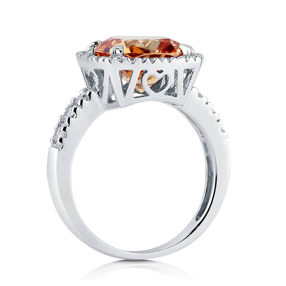 Halo Deep Champagne Cushion CZ Statement Ring in Sterling Silver