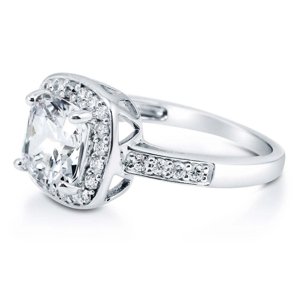 Halo Cushion CZ Ring in Sterling Silver