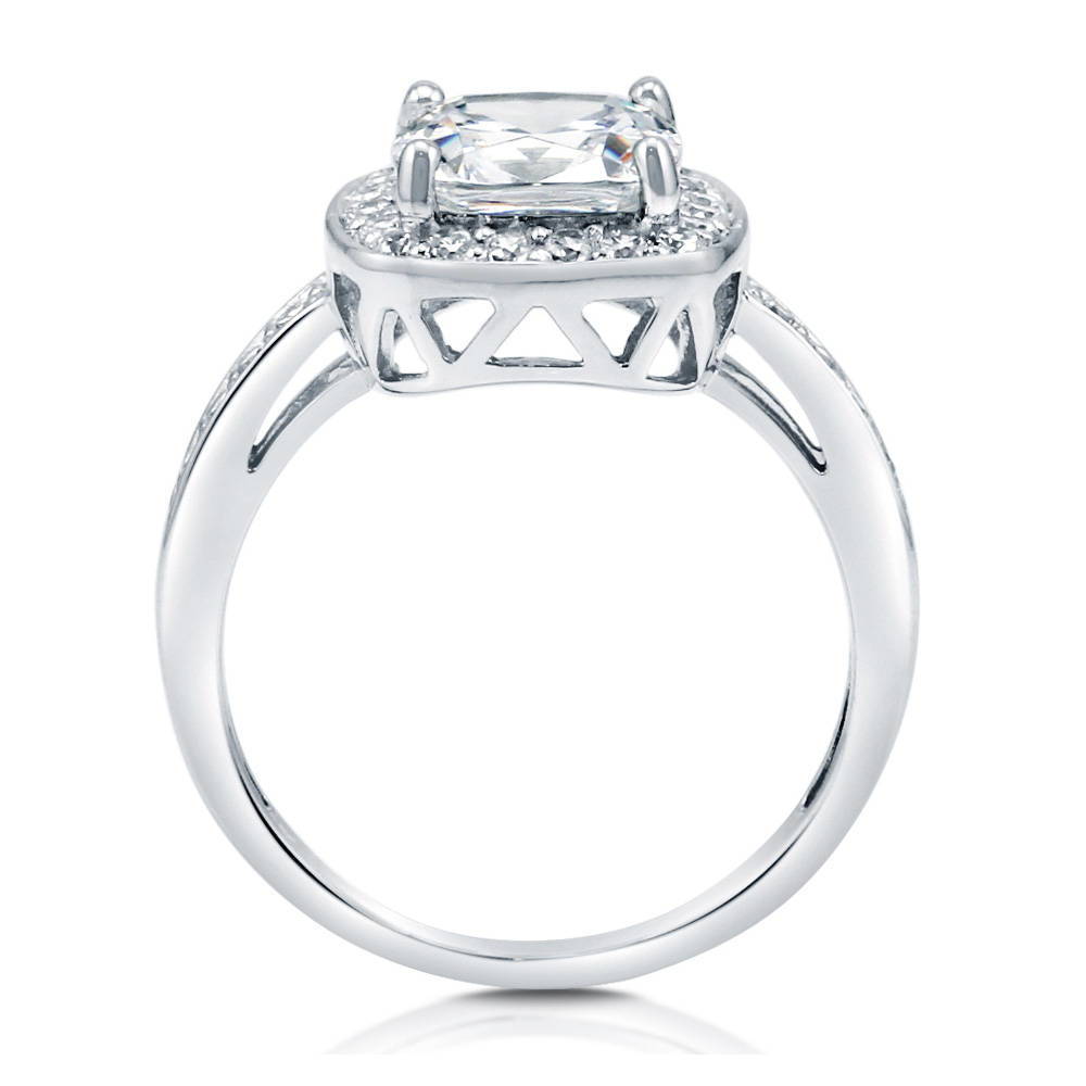 Halo Cushion Cut CZ Ring in Sterling Silver